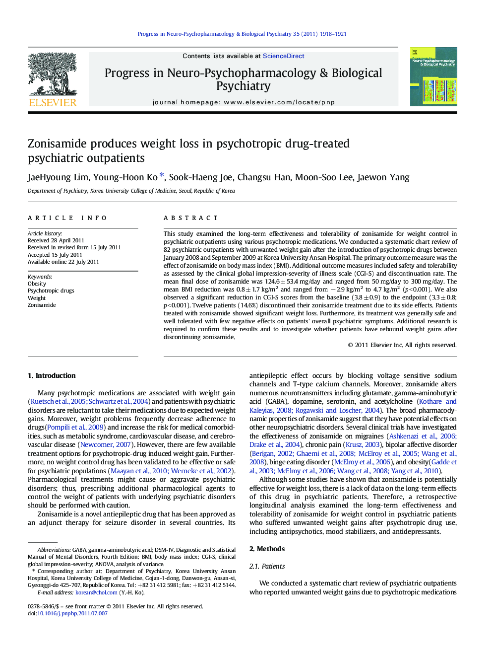 Zonisamide produces weight loss in psychotropic drug-treated psychiatric outpatients