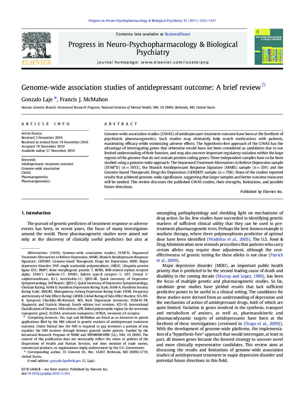 Genome-wide association studies of antidepressant outcome: A brief review