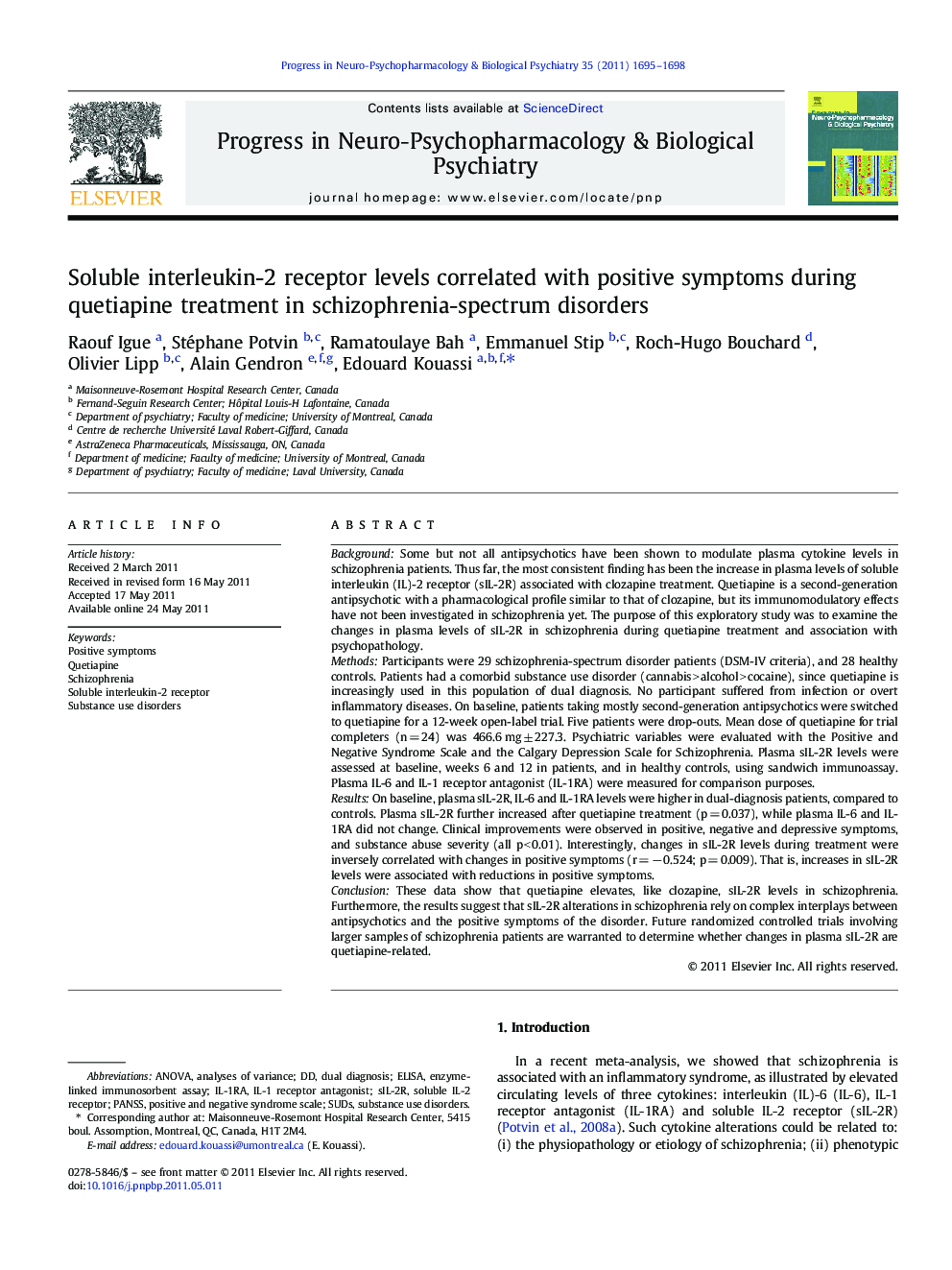 Soluble interleukin-2 receptor levels correlated with positive symptoms during quetiapine treatment in schizophrenia-spectrum disorders