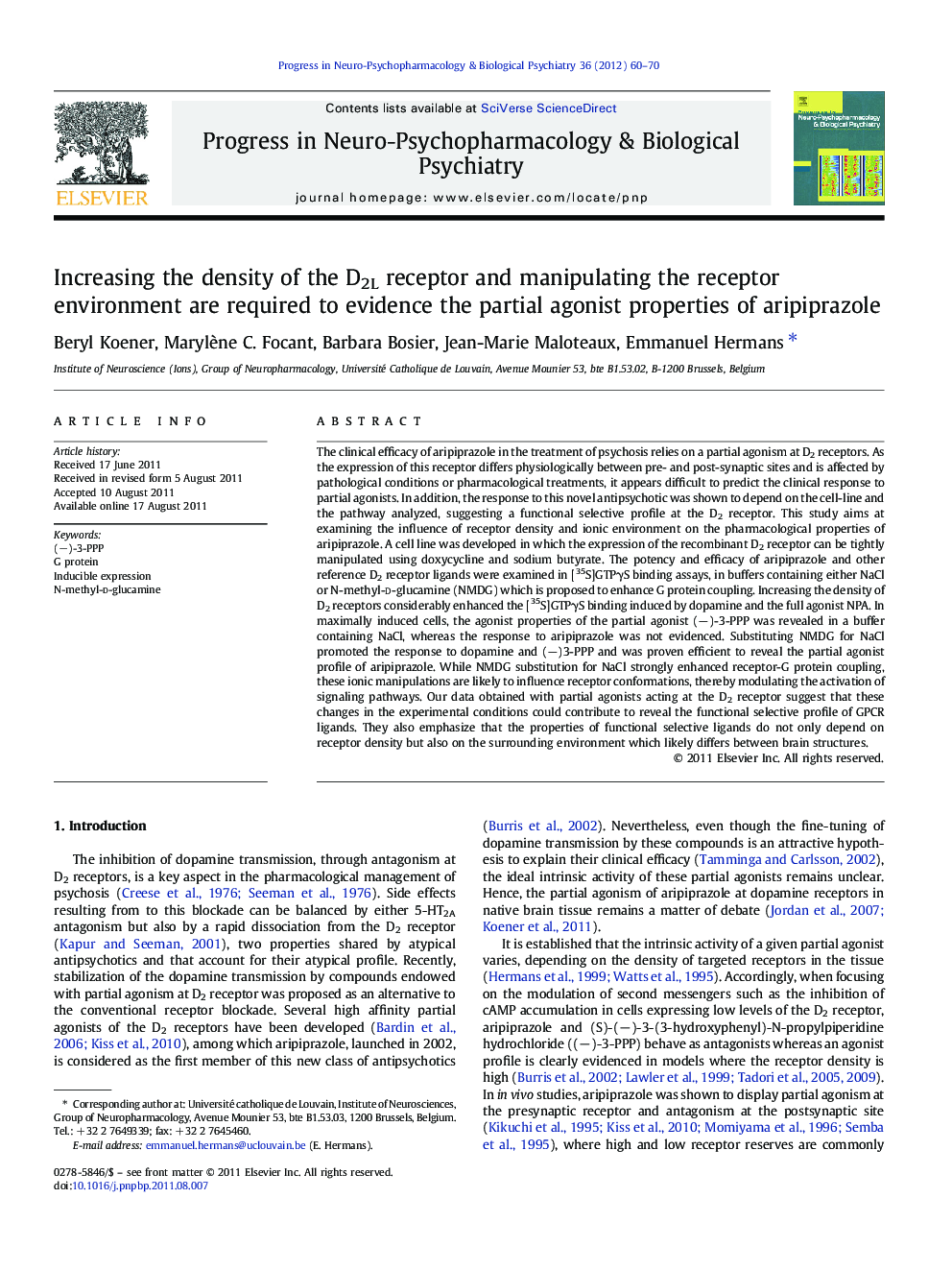 Increasing the density of the D2L receptor and manipulating the receptor environment are required to evidence the partial agonist properties of aripiprazole