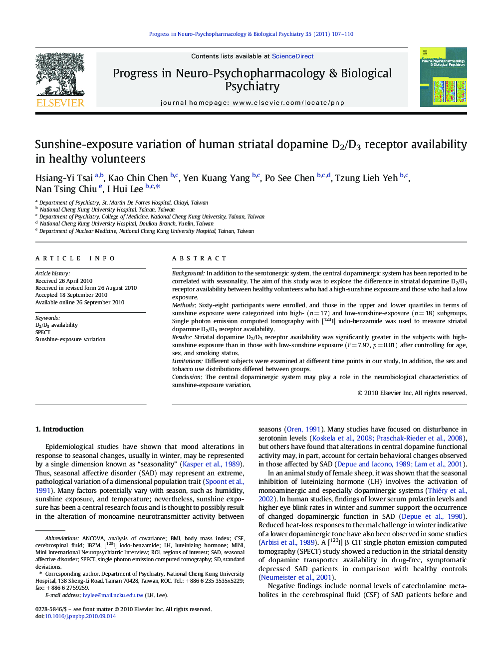 Sunshine-exposure variation of human striatal dopamine D2/D3 receptor availability in healthy volunteers