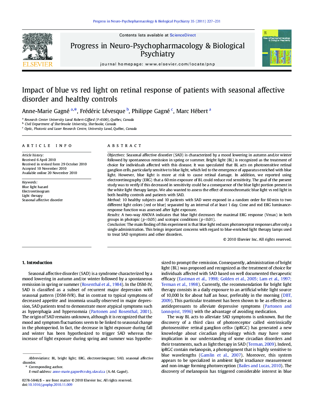 Impact of blue vs red light on retinal response of patients with seasonal affective disorder and healthy controls