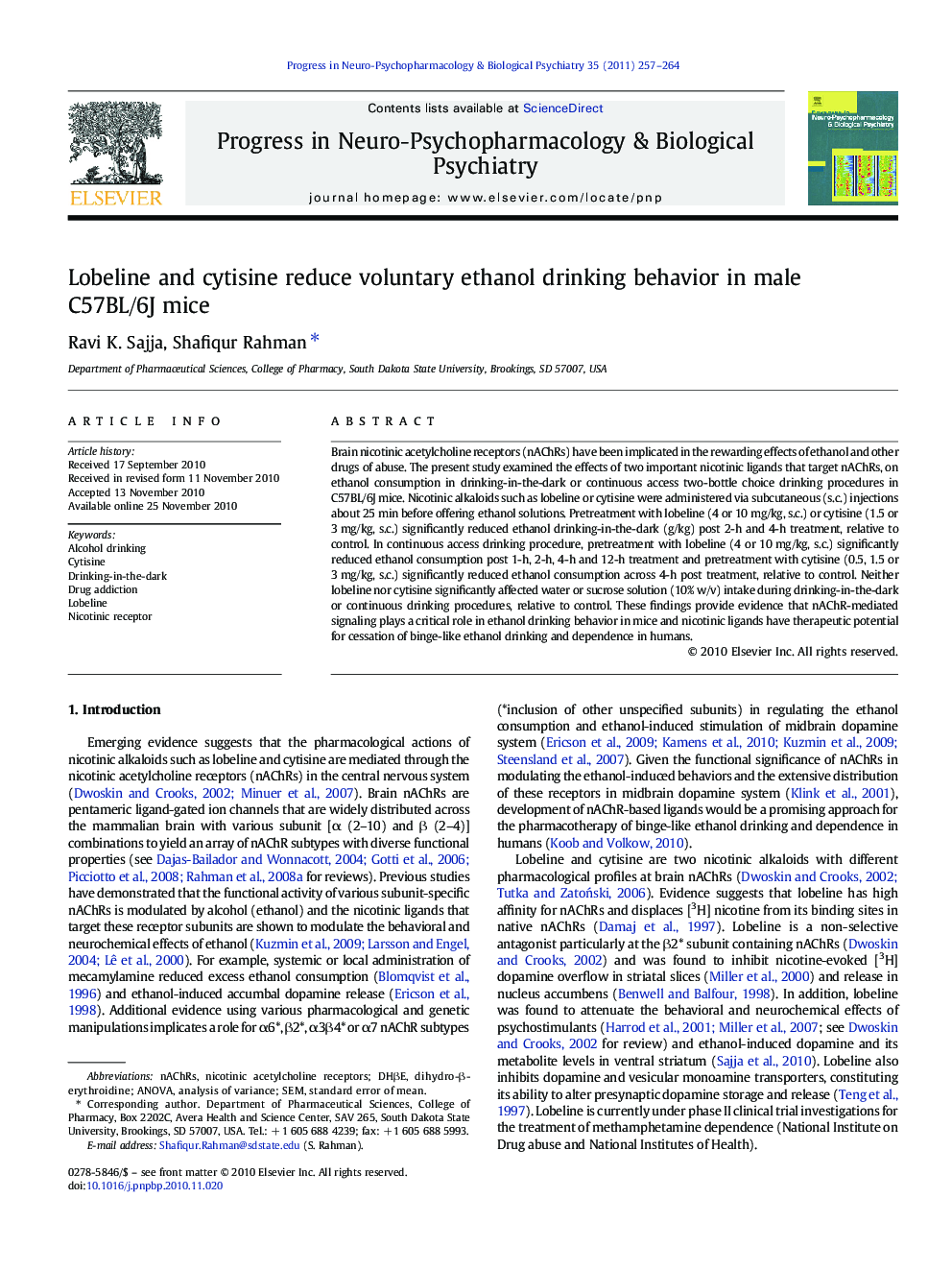 Lobeline and cytisine reduce voluntary ethanol drinking behavior in male C57BL/6J mice