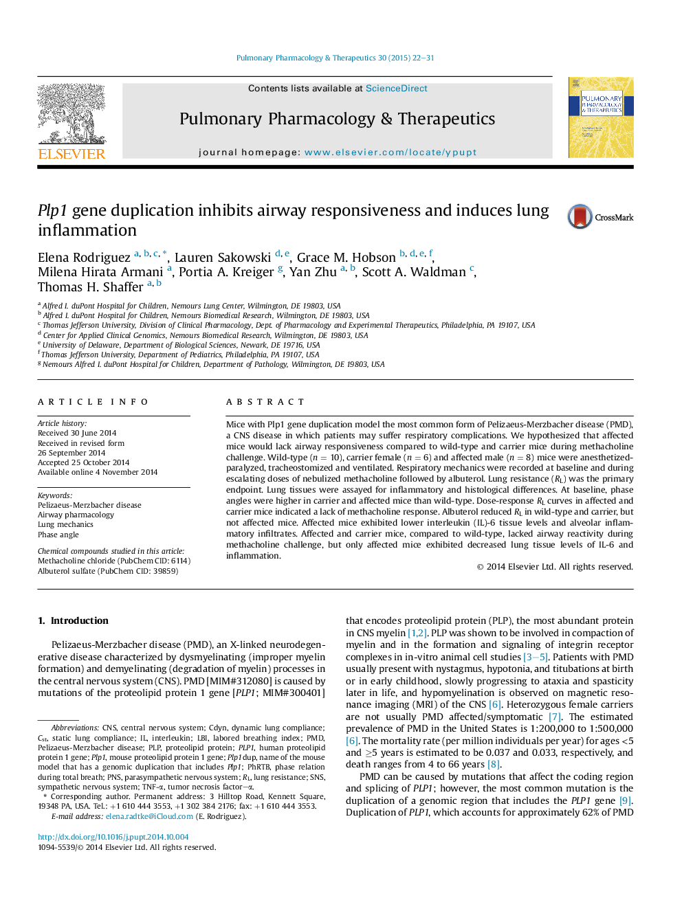 Plp1 gene duplication inhibits airway responsiveness and induces lung inflammation