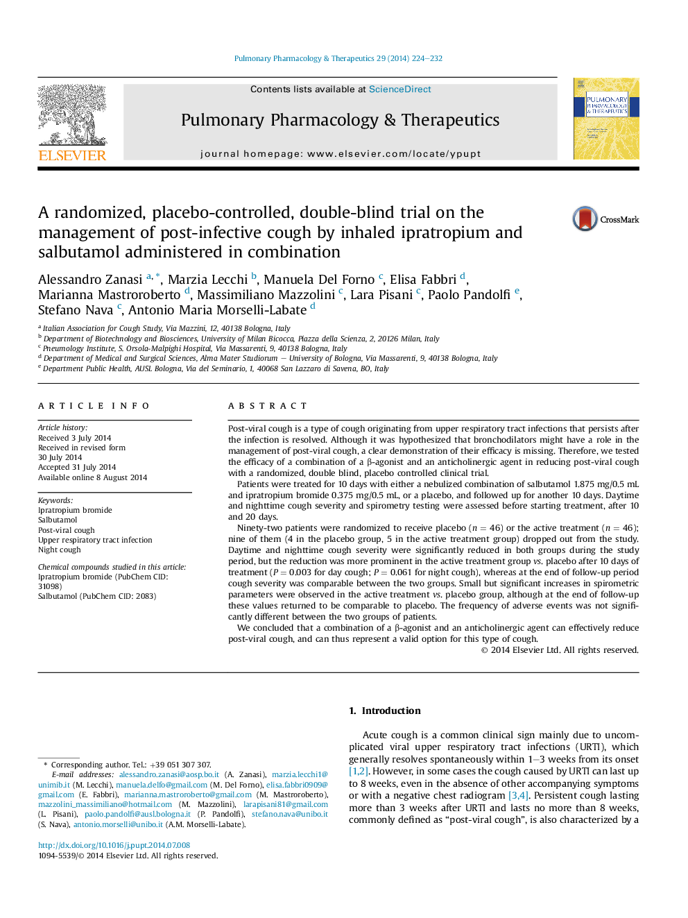 A randomized, placebo-controlled, double-blind trial on the management of post-infective cough by inhaled ipratropium and salbutamol administered in combination