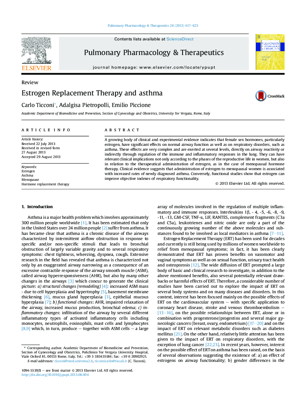 ReviewEstrogen Replacement Therapy and asthma