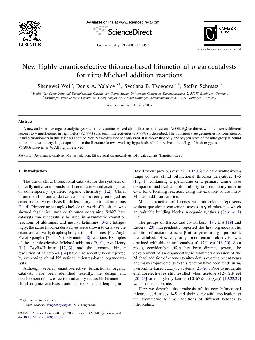 New highly enantioselective thiourea-based bifunctional organocatalysts for nitro-Michael addition reactions