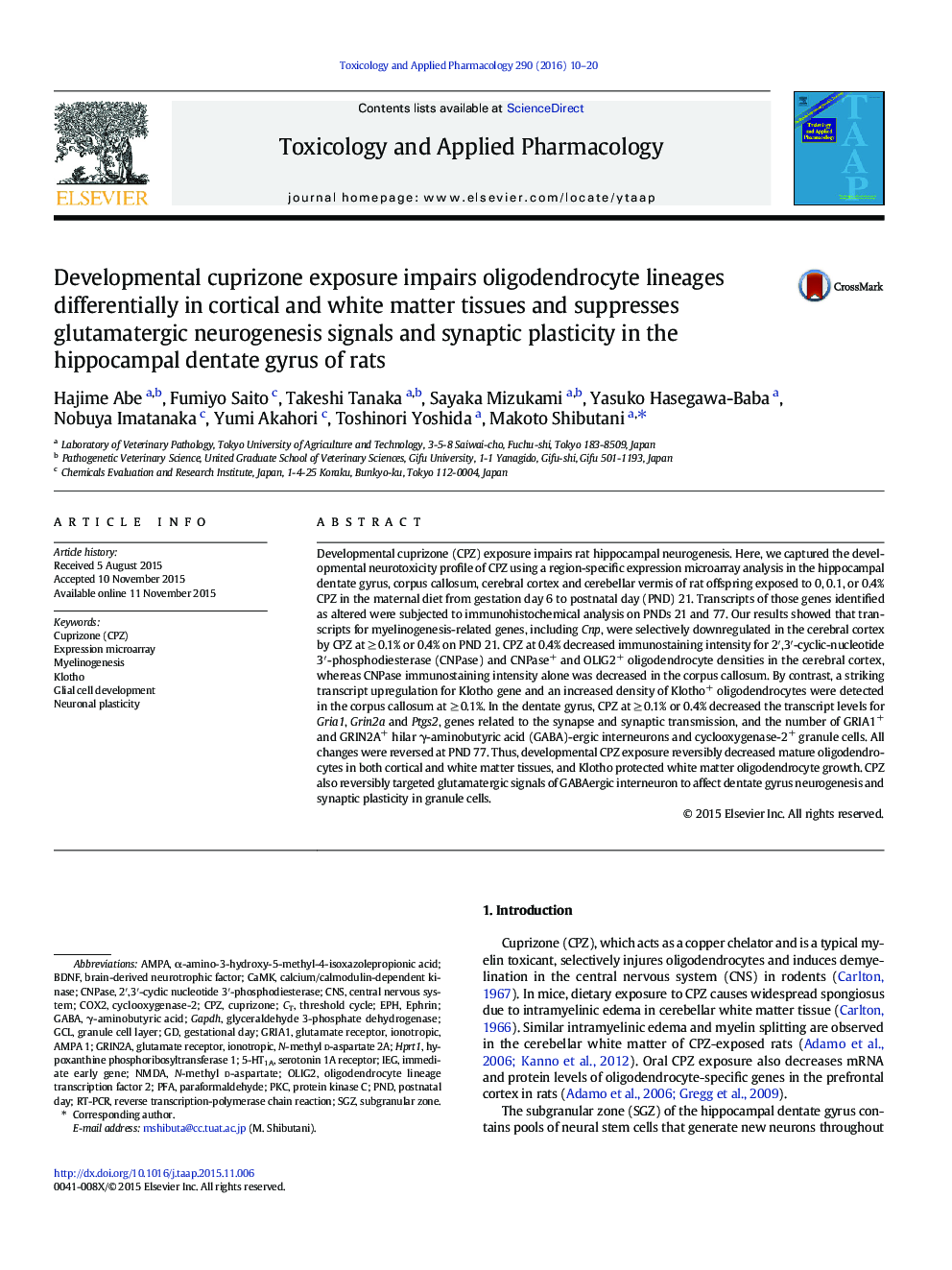 Developmental cuprizone exposure impairs oligodendrocyte lineages differentially in cortical and white matter tissues and suppresses glutamatergic neurogenesis signals and synaptic plasticity in the hippocampal dentate gyrus of rats