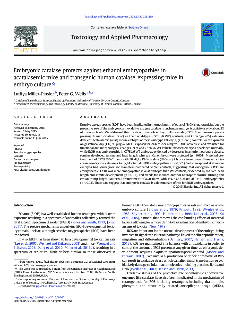 Embryonic catalase protects against ethanol embryopathies in acatalasemic mice and transgenic human catalase-expressing mice in embryo culture