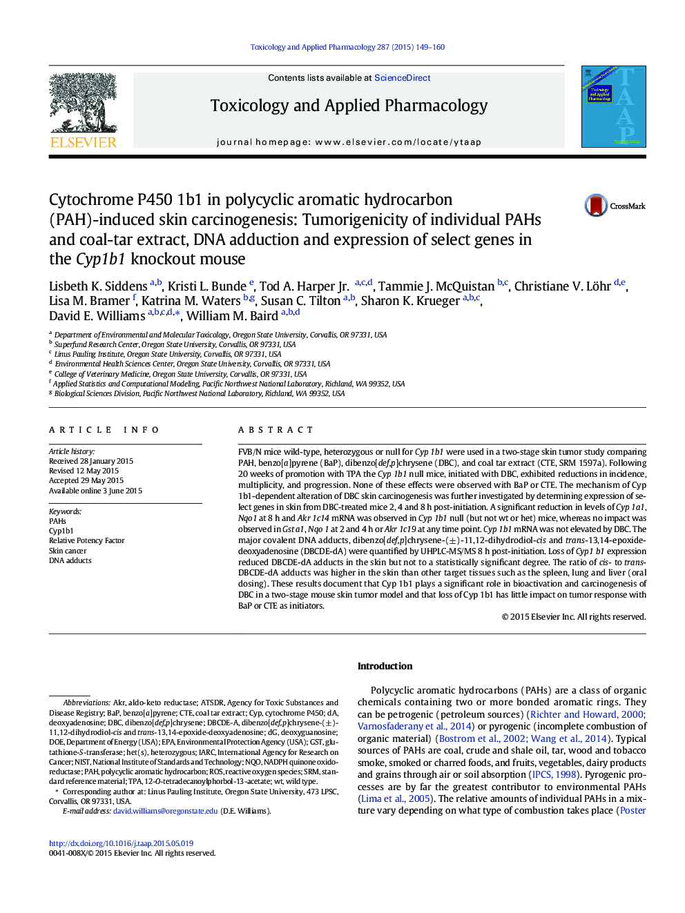 Cytochrome P450 1b1 in polycyclic aromatic hydrocarbon (PAH)-induced skin carcinogenesis: Tumorigenicity of individual PAHs and coal-tar extract, DNA adduction and expression of select genes in the Cyp1b1 knockout mouse