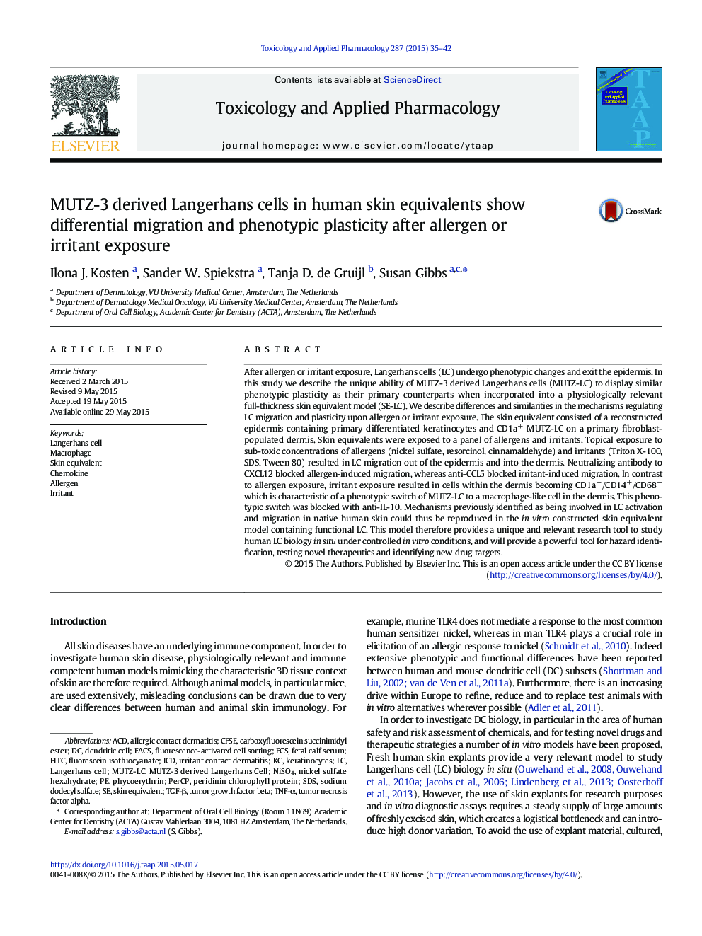 MUTZ-3 derived Langerhans cells in human skin equivalents show differential migration and phenotypic plasticity after allergen or irritant exposure