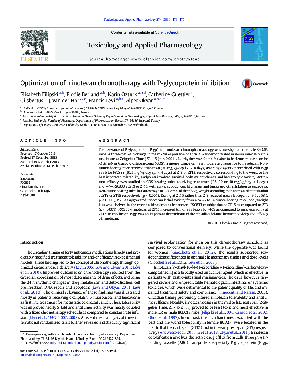 Optimization of irinotecan chronotherapy with P-glycoprotein inhibition