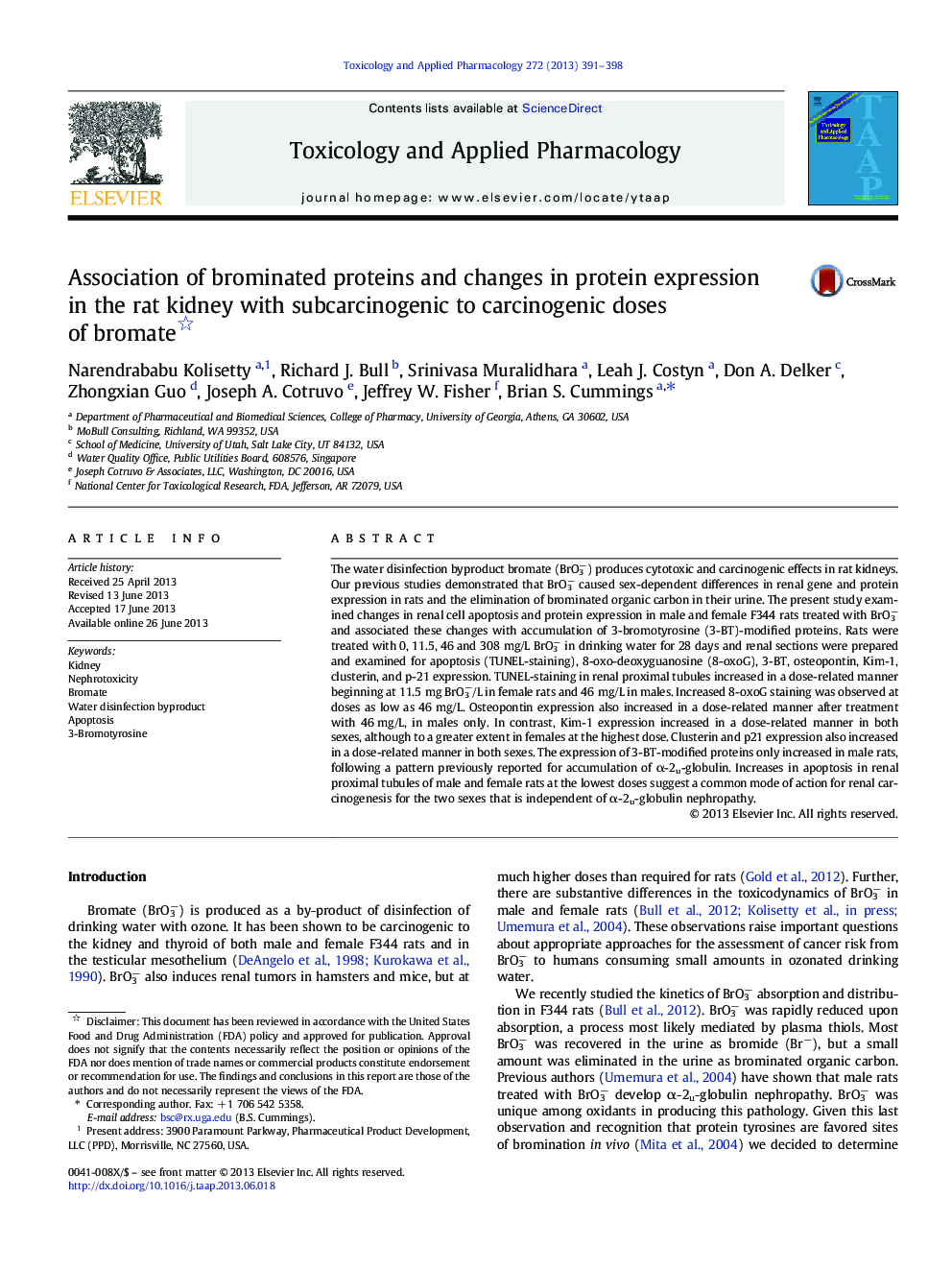 Association of brominated proteins and changes in protein expression in the rat kidney with subcarcinogenic to carcinogenic doses of bromate