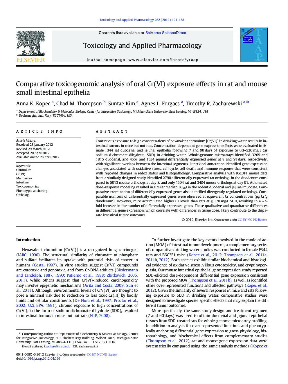 Comparative toxicogenomic analysis of oral Cr(VI) exposure effects in rat and mouse small intestinal epithelia