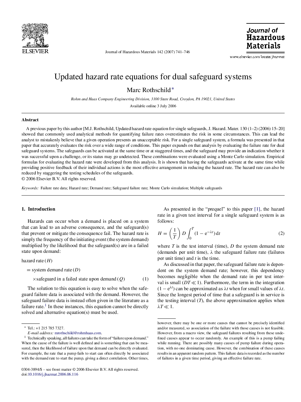 Updated hazard rate equations for dual safeguard systems