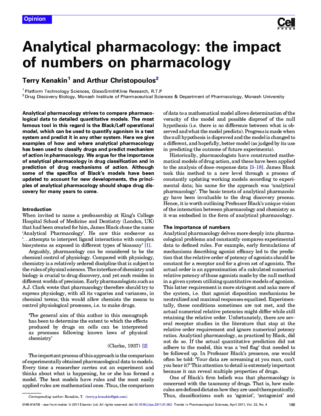 Analytical pharmacology: the impact of numbers on pharmacology