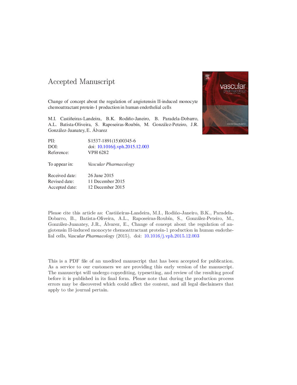 Change of concept about the regulation of angiotensin II-induced monocyte chemoattractant protein-1 production in human endothelial cells