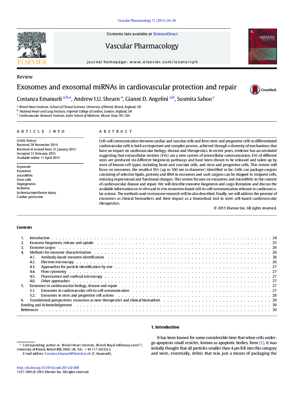 ReviewExosomes and exosomal miRNAs in cardiovascular protection and repair