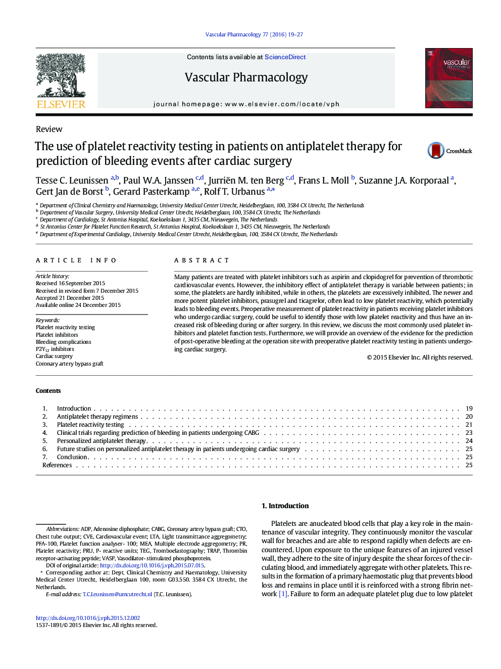 The use of platelet reactivity testing in patients on antiplatelet therapy for prediction of bleeding events after cardiac surgery