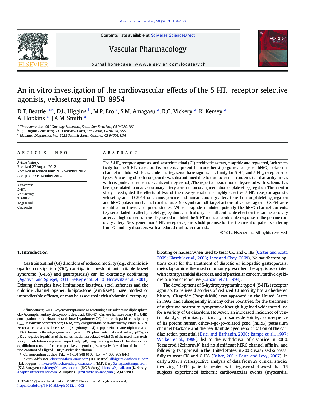 An in vitro investigation of the cardiovascular effects of the 5-HT4 receptor selective agonists, velusetrag and TD-8954