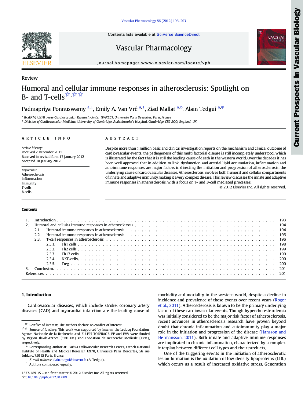 Humoral and cellular immune responses in atherosclerosis: Spotlight on B- and T-cells