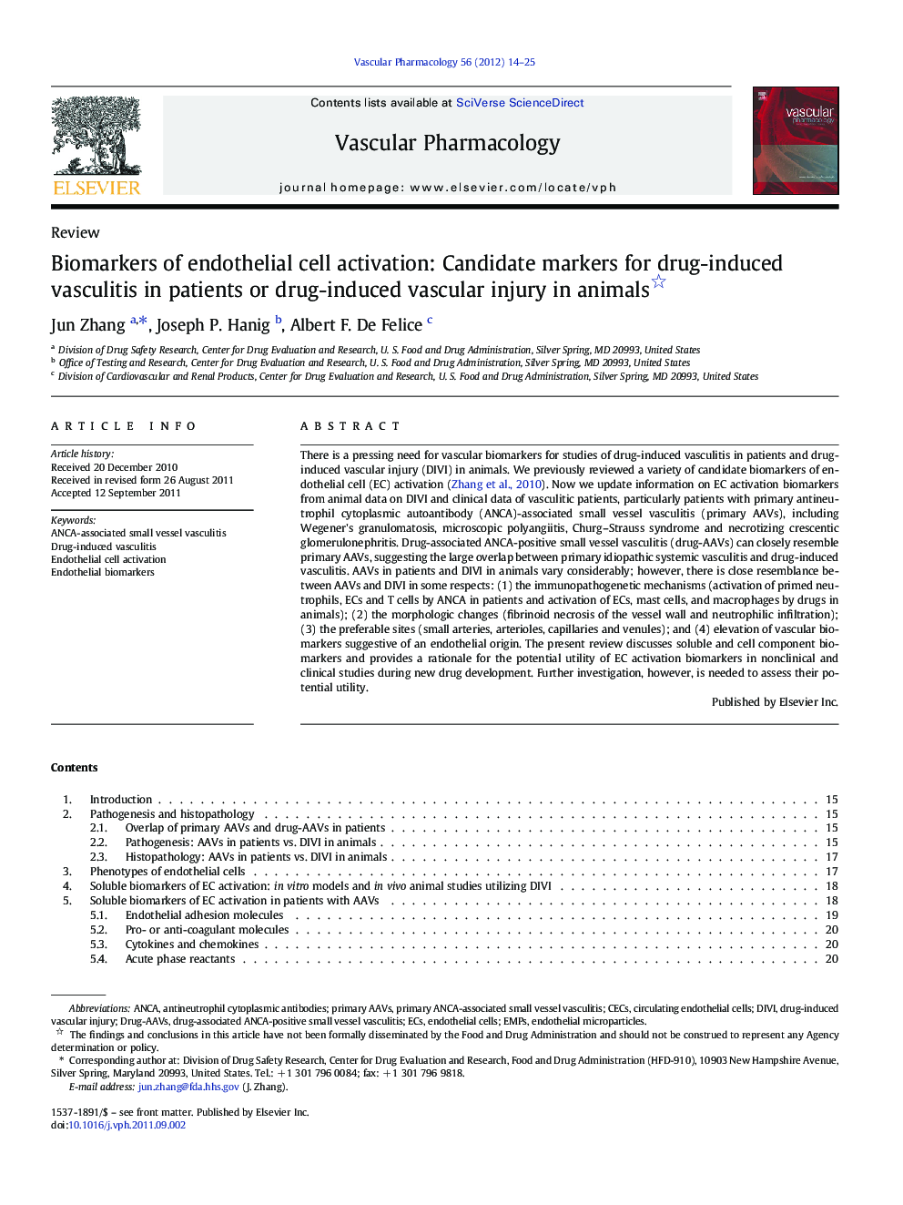 ReviewBiomarkers of endothelial cell activation: Candidate markers for drug-induced vasculitis in patients or drug-induced vascular injury in animals