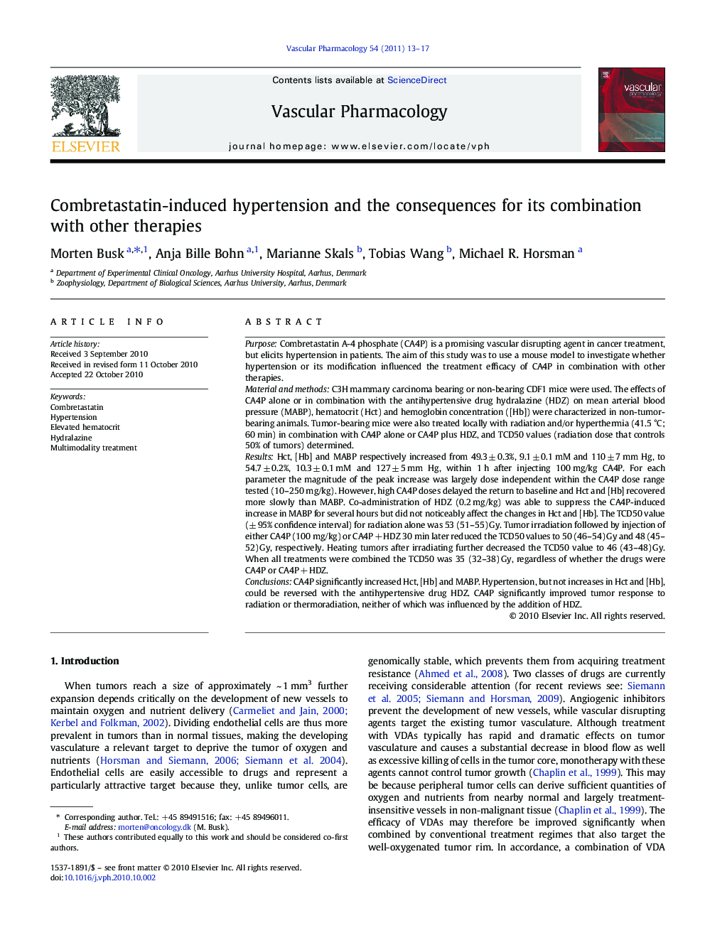 Combretastatin-induced hypertension and the consequences for its combination with other therapies