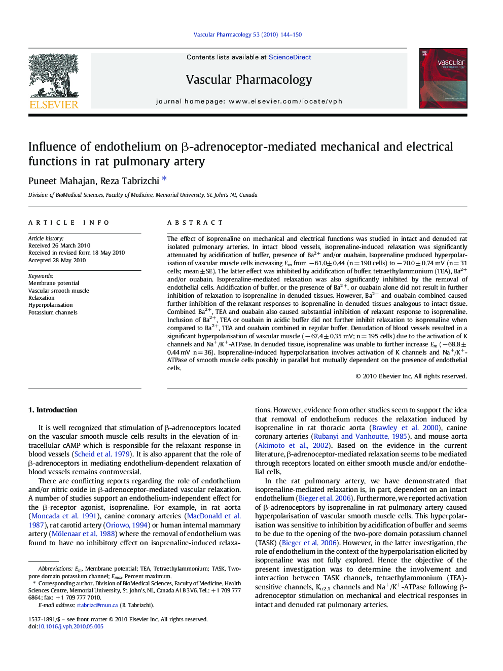 Influence of endothelium on Î²-adrenoceptor-mediated mechanical and electrical functions in rat pulmonary artery