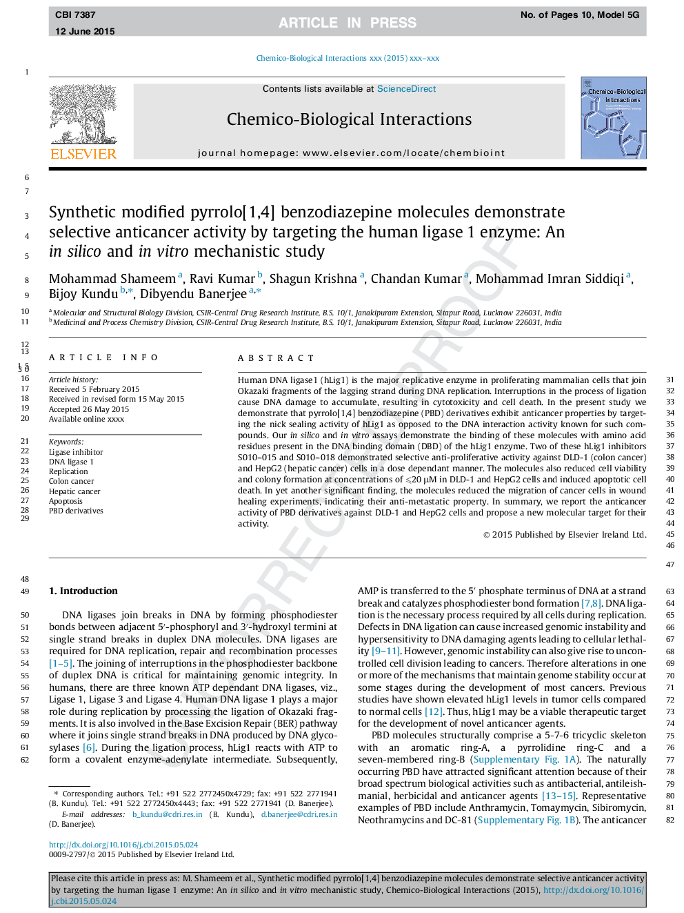 Synthetic modified pyrrolo[1,4] benzodiazepine molecules demonstrate selective anticancer activity by targeting the human ligase 1 enzyme: An in silico and in vitro mechanistic study