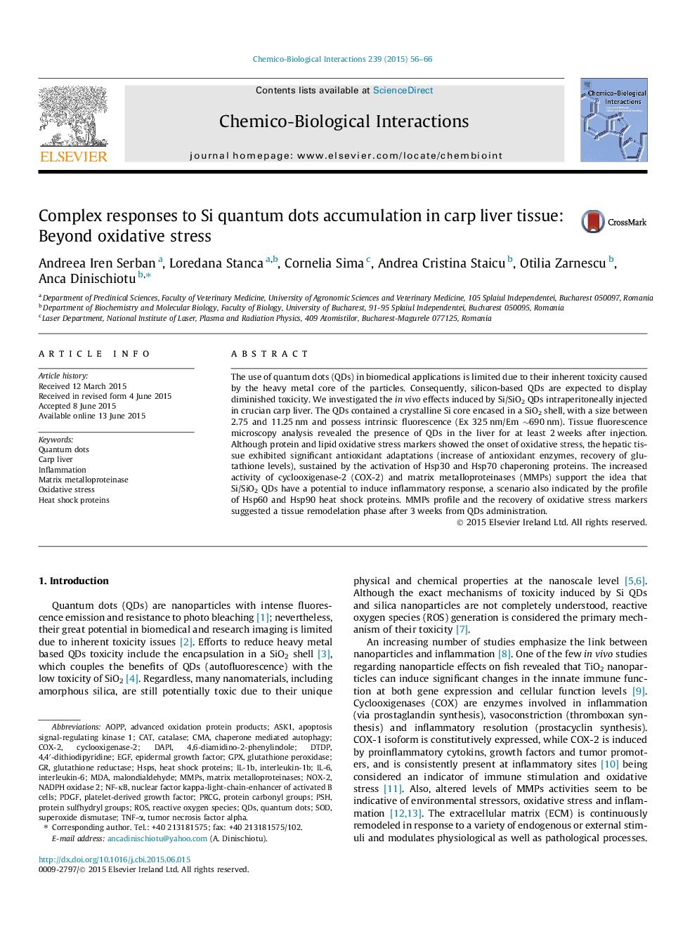 Complex responses to Si quantum dots accumulation in carp liver tissue: Beyond oxidative stress