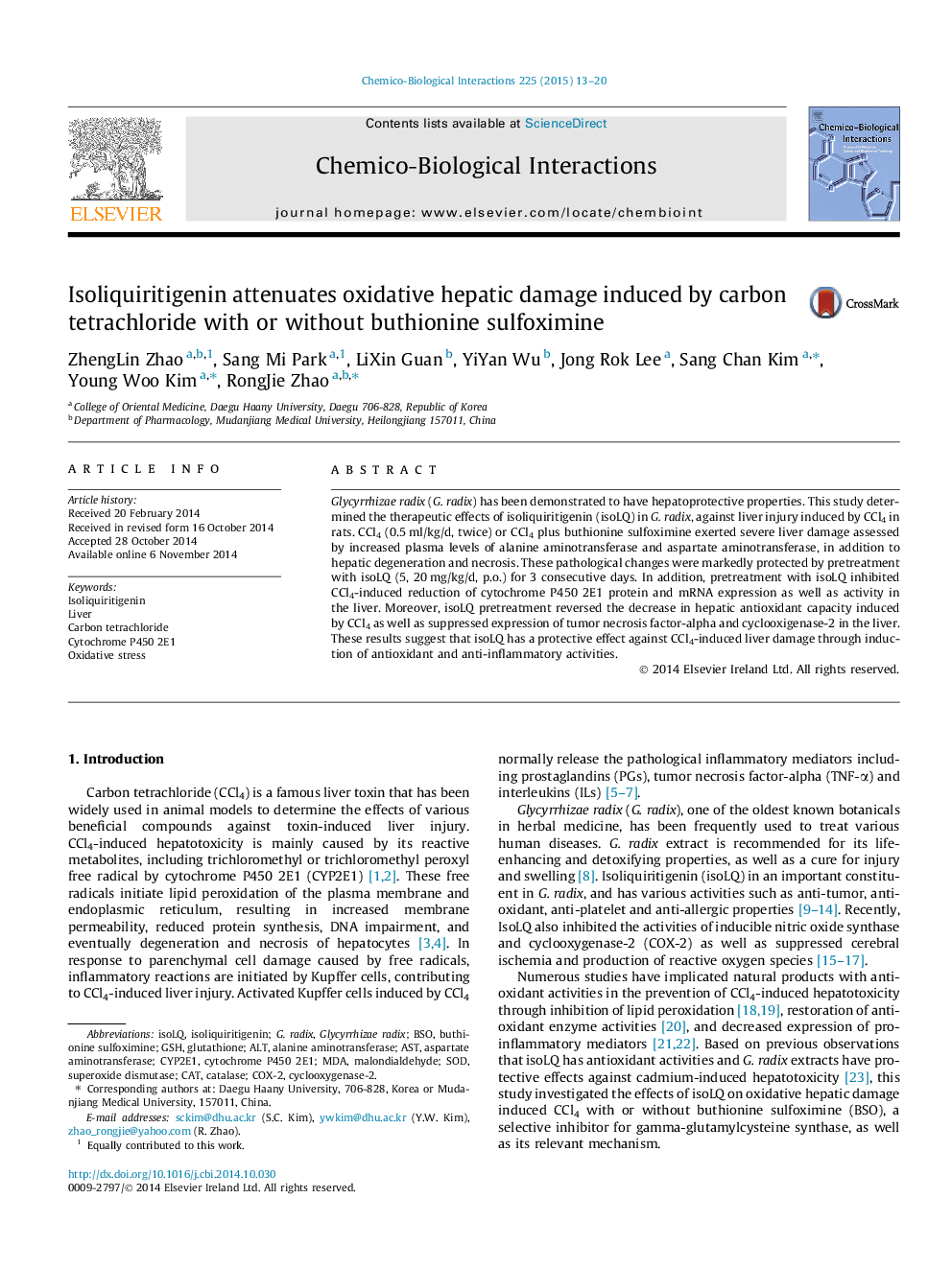 Isoliquiritigenin attenuates oxidative hepatic damage induced by carbon tetrachloride with or without buthionine sulfoximine