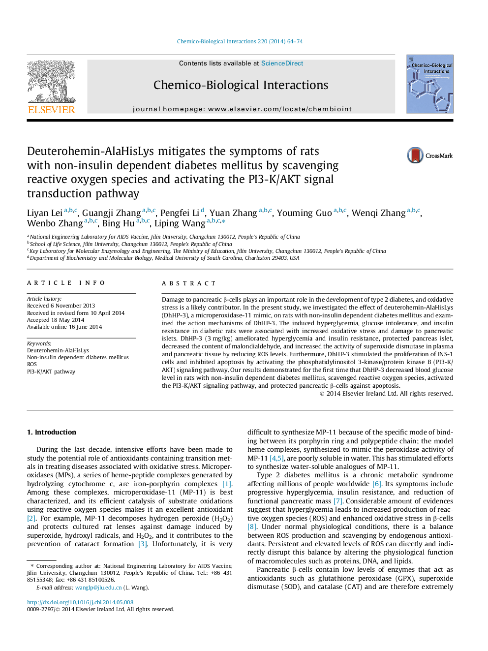 Deuterohemin-AlaHisLys mitigates the symptoms of rats with non-insulin dependent diabetes mellitus by scavenging reactive oxygen species and activating the PI3-K/AKT signal transduction pathway