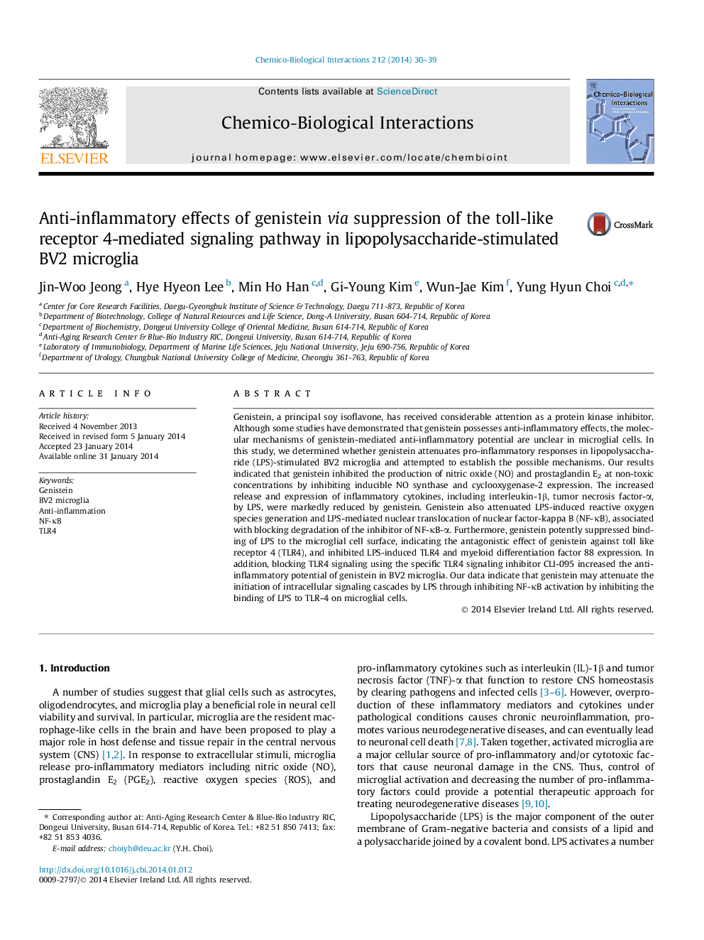 Anti-inflammatory effects of genistein via suppression of the toll-like receptor 4-mediated signaling pathway in lipopolysaccharide-stimulated BV2 microglia