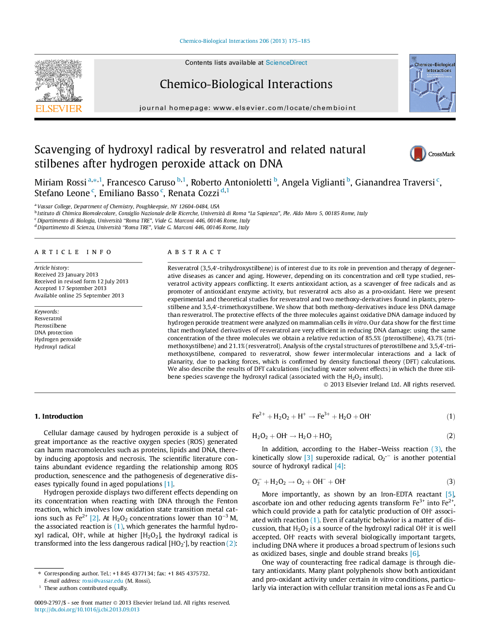 Scavenging of hydroxyl radical by resveratrol and related natural stilbenes after hydrogen peroxide attack on DNA