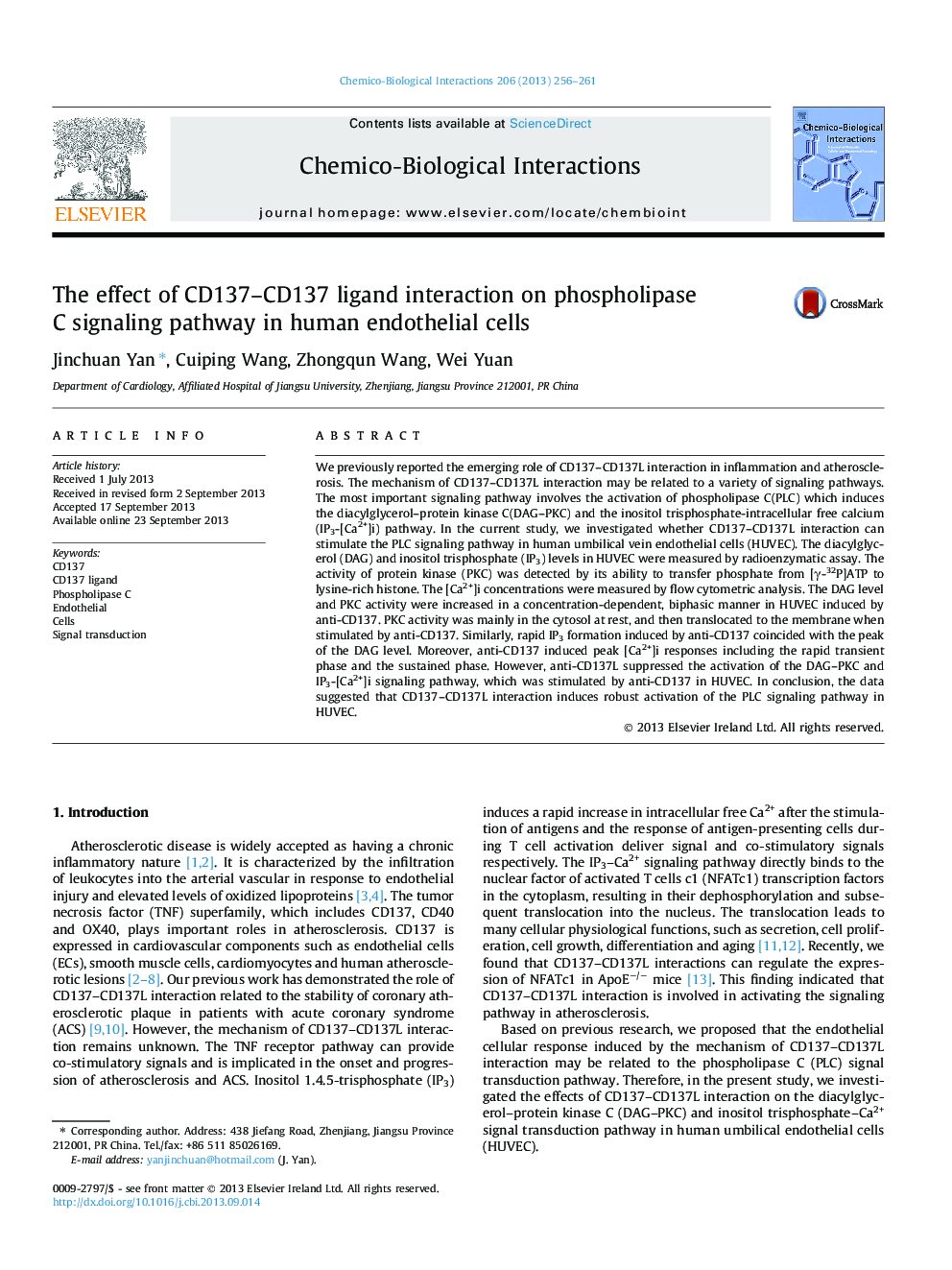 The effect of CD137-CD137 ligand interaction on phospholipase C signaling pathway in human endothelial cells