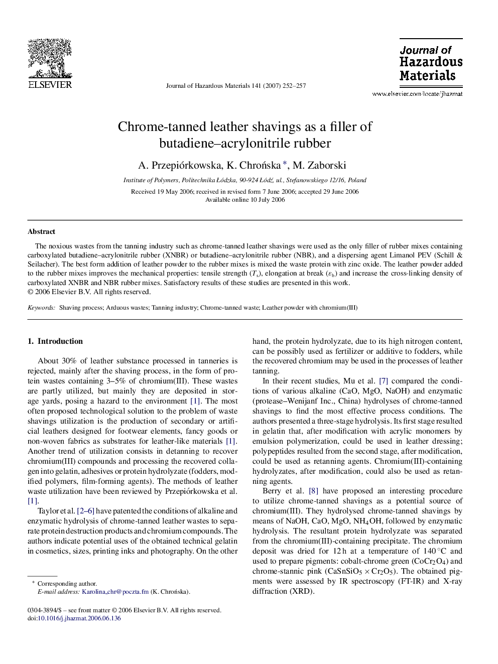 Chrome-tanned leather shavings as a filler of butadiene-acrylonitrile rubber