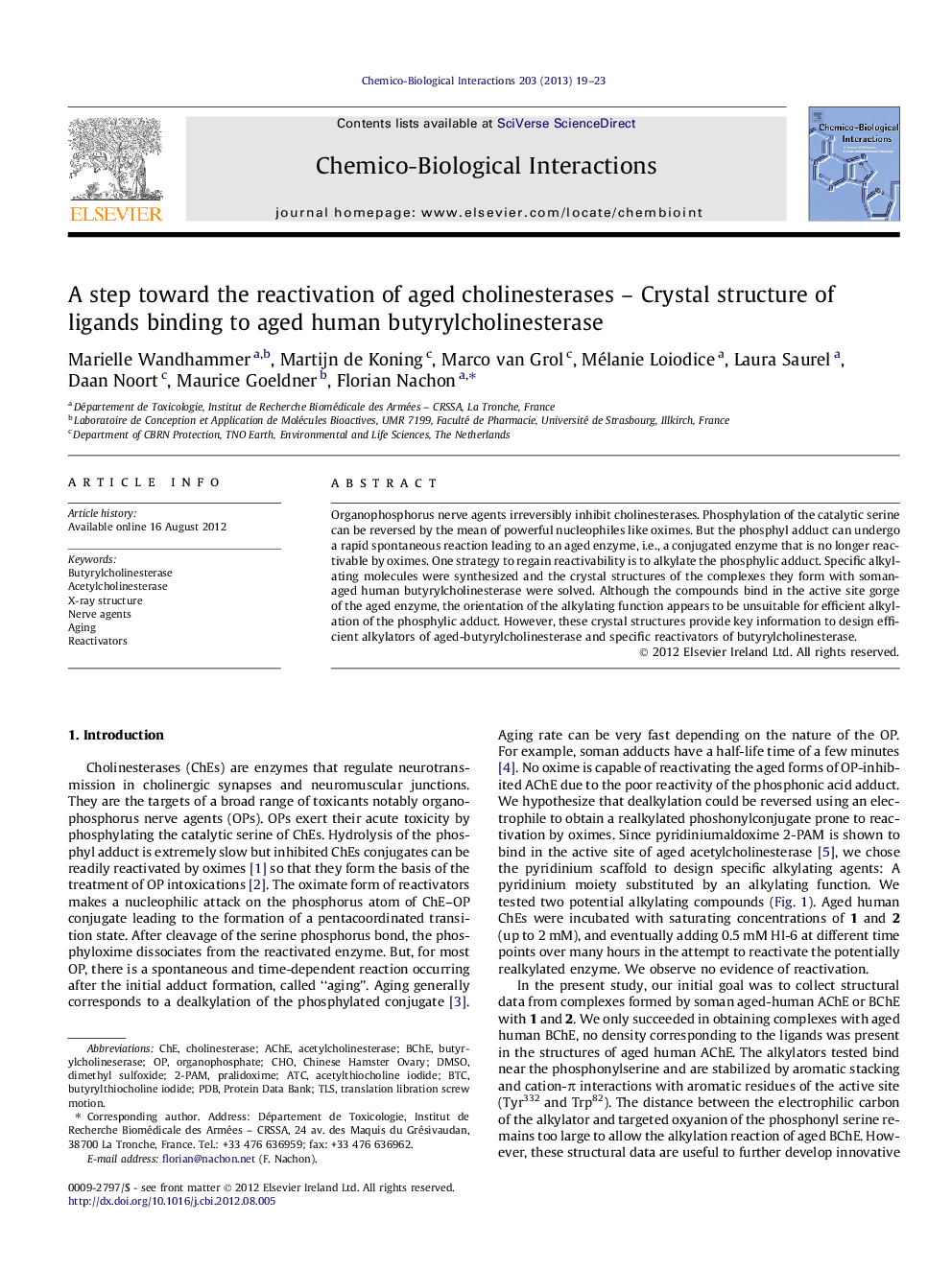 A step toward the reactivation of aged cholinesterases - Crystal structure of ligands binding to aged human butyrylcholinesterase