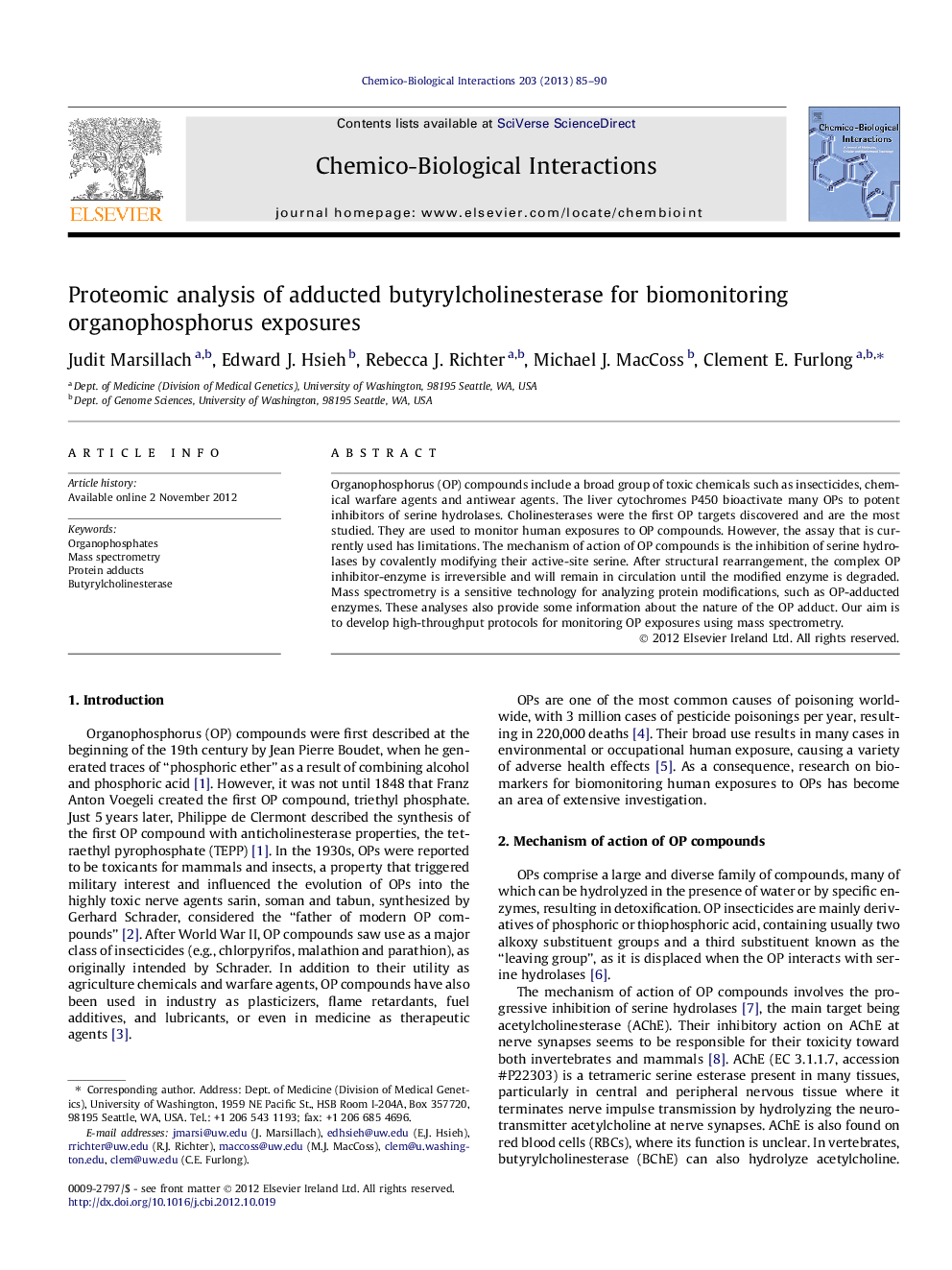 Proteomic analysis of adducted butyrylcholinesterase for biomonitoring organophosphorus exposures