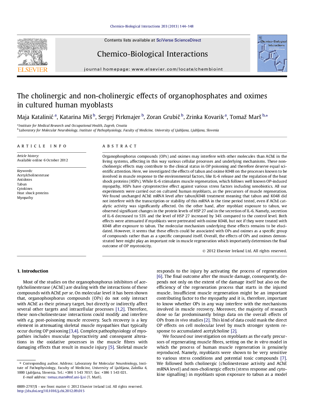 The cholinergic and non-cholinergic effects of organophosphates and oximes in cultured human myoblasts