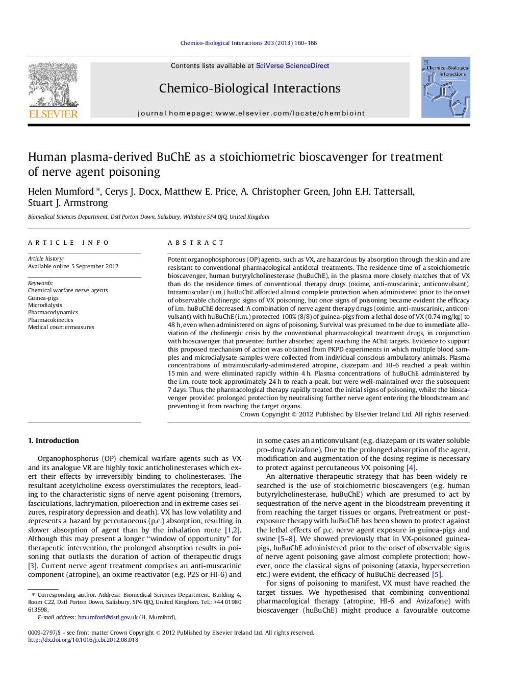 Human plasma-derived BuChE as a stoichiometric bioscavenger for treatment of nerve agent poisoning