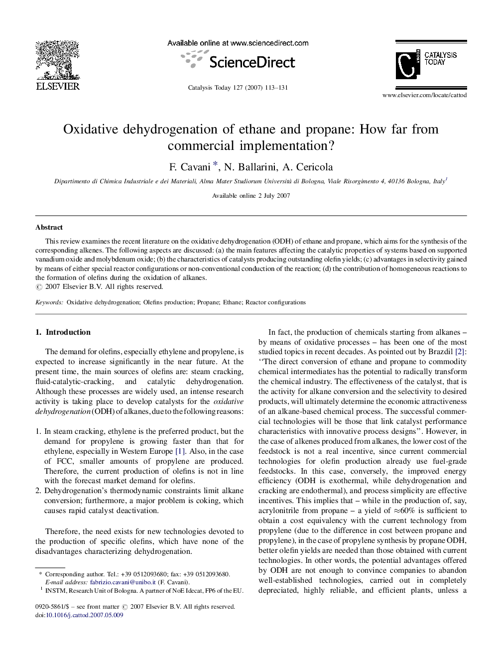 Oxidative dehydrogenation of ethane and propane: How far from commercial implementation?