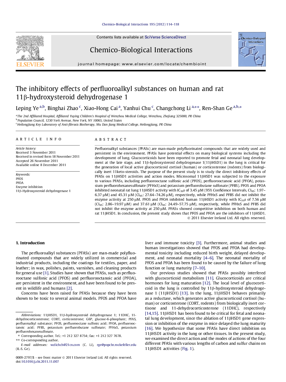 The inhibitory effects of perfluoroalkyl substances on human and rat 11Î²-hydroxysteroid dehydrogenase 1