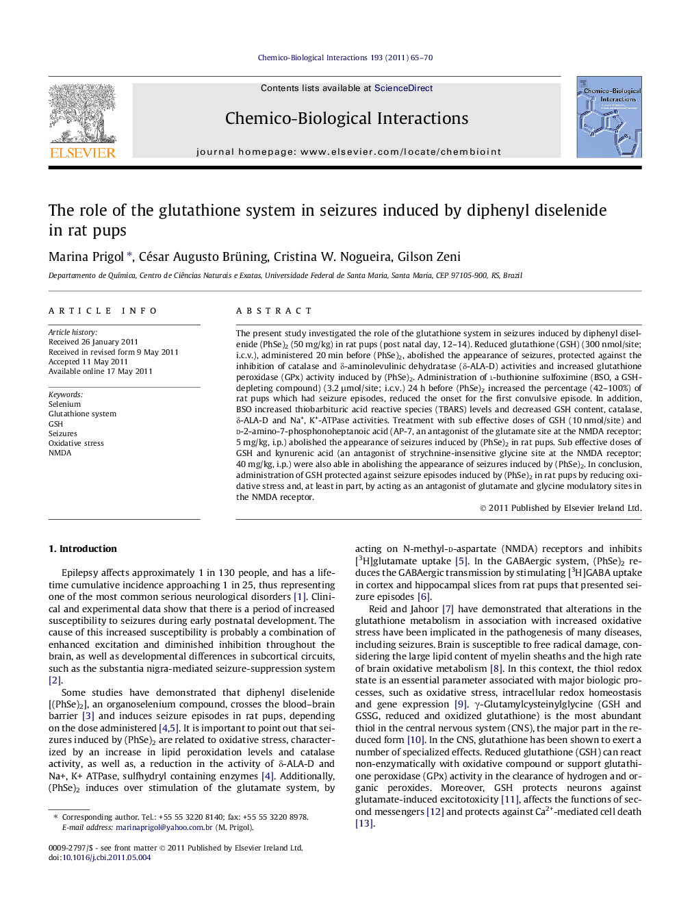 The role of the glutathione system in seizures induced by diphenyl diselenide in rat pups