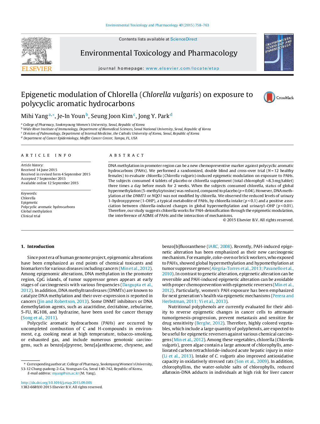 Epigenetic modulation of Chlorella (Chlorella vulgaris) on exposure to polycyclic aromatic hydrocarbons