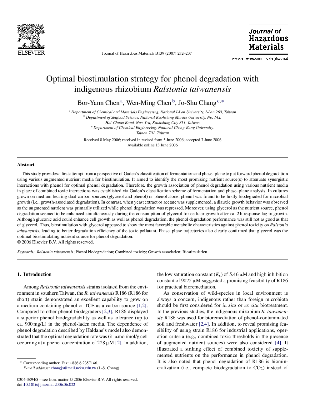 Optimal biostimulation strategy for phenol degradation with indigenous rhizobium Ralstonia taiwanensis