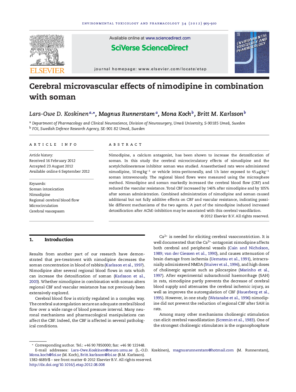 Cerebral microvascular effects of nimodipine in combination with soman