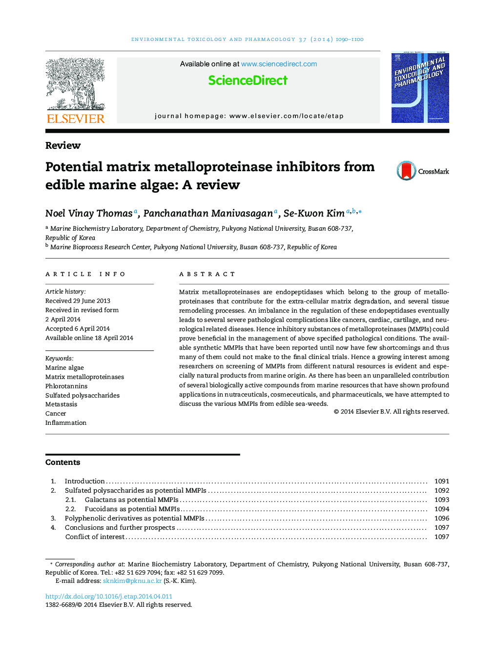 مهار کننده های ماتریکس متیل پروتئیناز پتانسیل از جلبک دریایی خوراکی: یک بررسی 