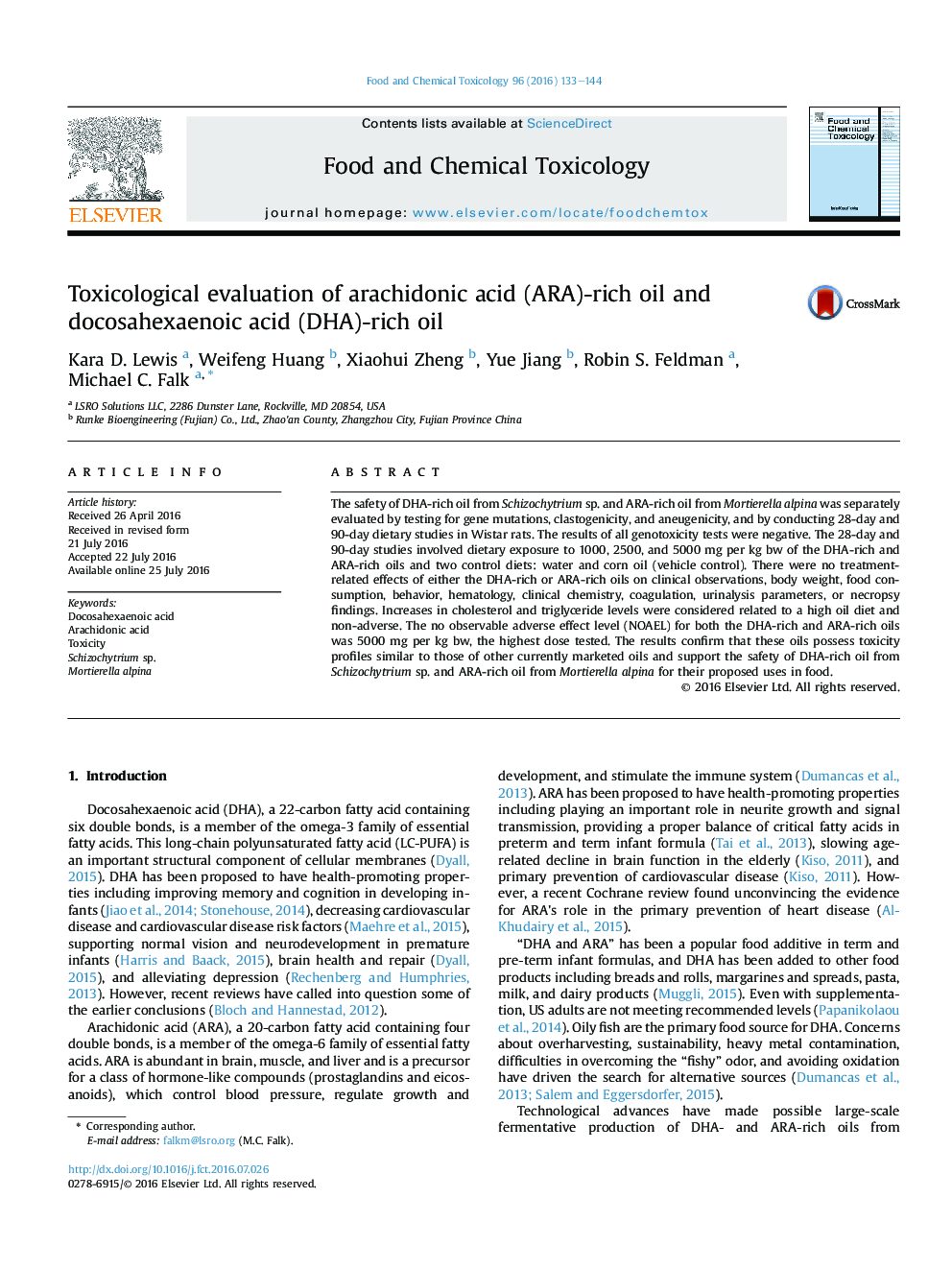 Toxicological evaluation of arachidonic acid (ARA)-rich oil and docosahexaenoic acid (DHA)-rich oil