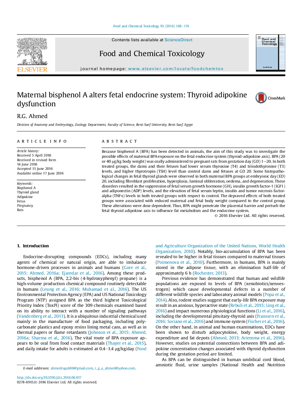 Maternal bisphenol A alters fetal endocrine system: Thyroid adipokine dysfunction