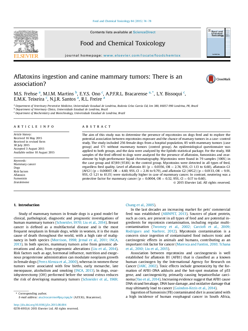 Aflatoxins ingestion and canine mammary tumors: There is an association?